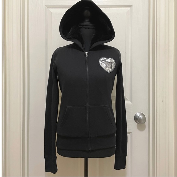 NWT Victorias Secret Love Pink Hoodie Faux Fur Lined Y2K Sequin Bling 2011 XS - Picture 2 of 14